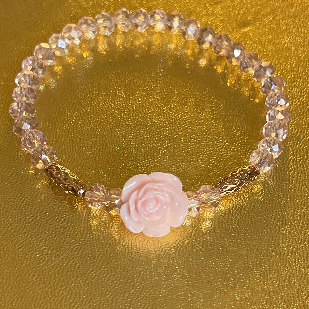 Pink Rose Glass Beaded Bracelet